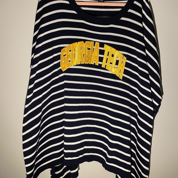 Champion Navy and White Striped Georgia Tech Sweater Poncho - Picture 2 of 2
